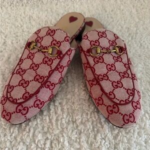 Gucci Red Logo GG Horsebit Slip-On Mules